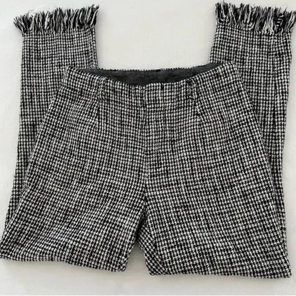 Free People Houndstooth Tweed Fringe Hem Aster Pants Black/White, Size 2